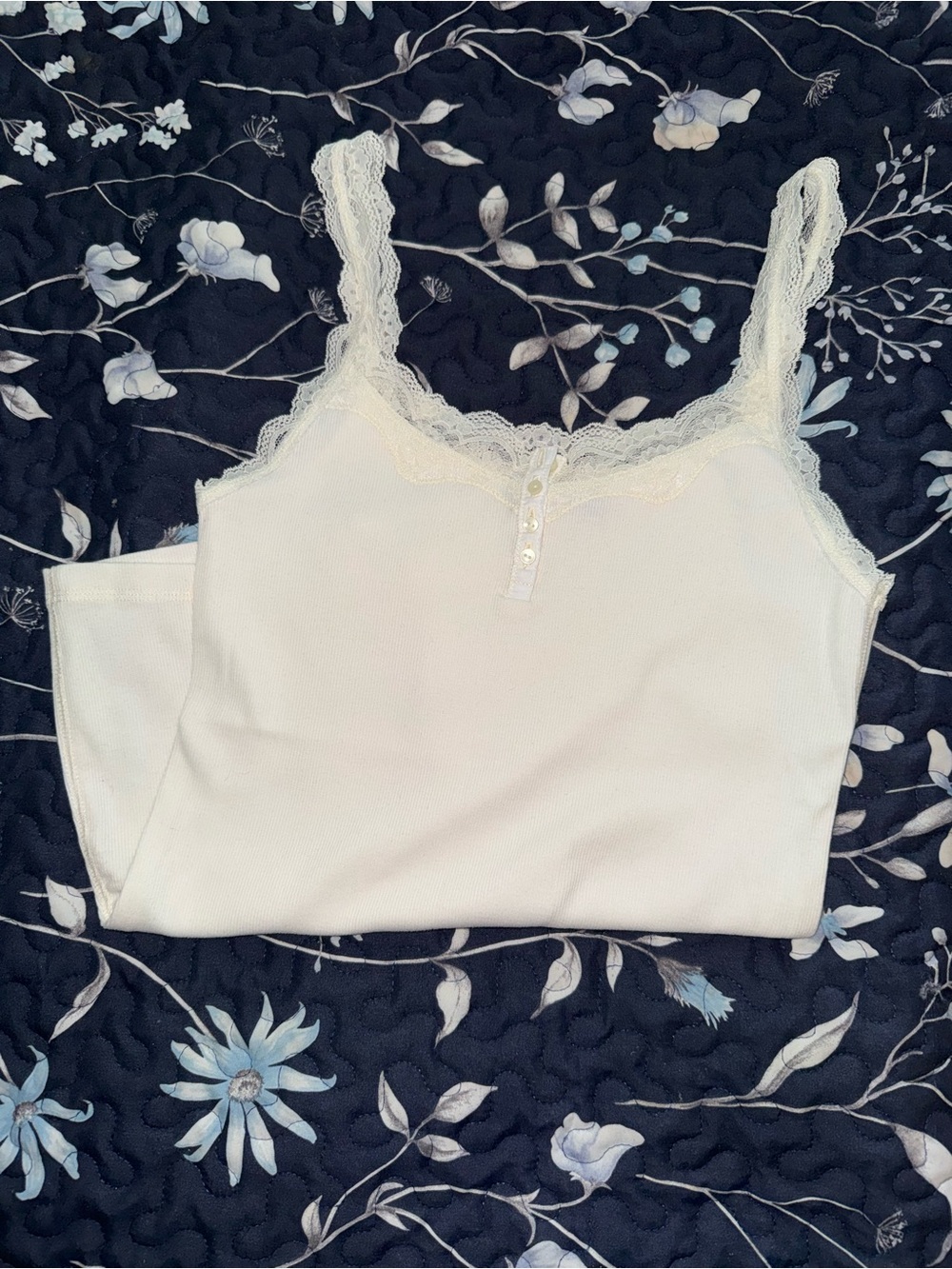 Abercrombie Lace Trim Ribbed Cami Tank Top - Cream